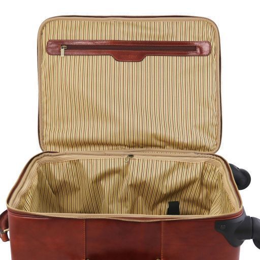 4 Wheels vertical leather trolley Tuscany Leather TL Voyager, Brown