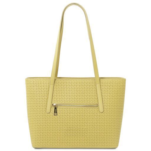 Woven printed leather shopping bag Tuscany Leather Dedalo, Pastel yellow