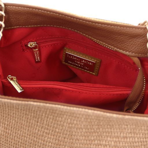 Raffia bucket bag Tuscany Leather TL Bag, Cognac