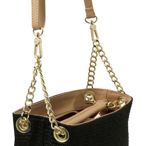 Raffia bucket bag Tuscany Leather TL Bag, Cognac