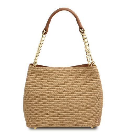 Raffia bucket bag Tuscany Leather TL Bag, Cognac
