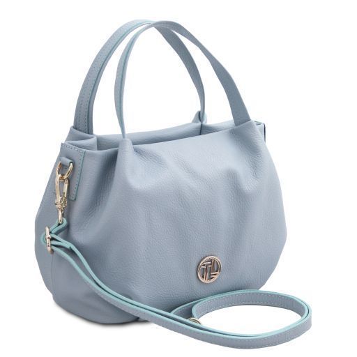 Soft leather handbag Tuscany Leather Nora, Light blue