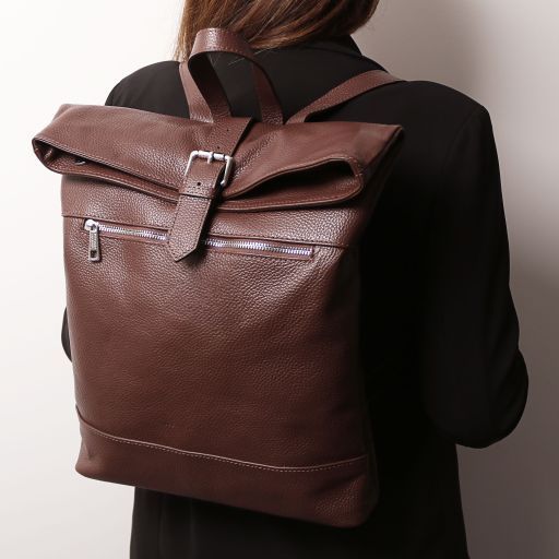Soft leather backpack Tuscany Leather London, Coffee