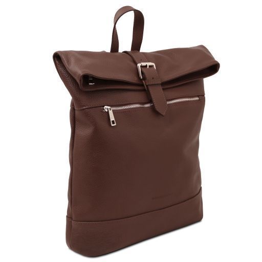 Soft leather backpack Tuscany Leather London, Coffee