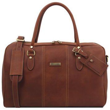 Travel leather duffle bag - Small size Tuscany Leather Lisbona, Brown
