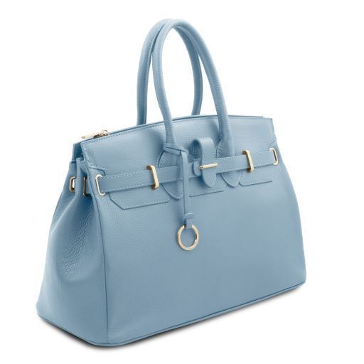 Leather handbag with golden hardware Tuscany Leather TL Bag, Light blue
