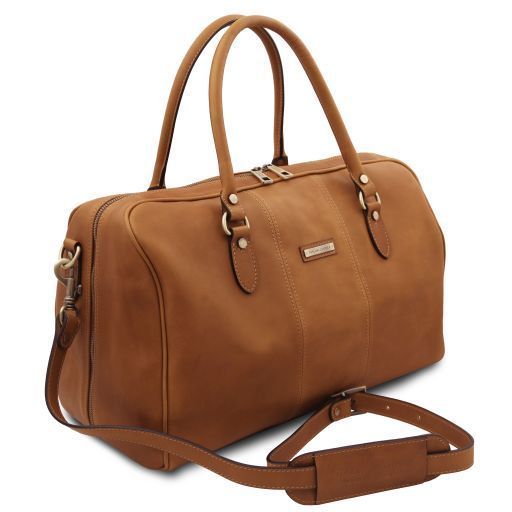 Travel leather duffle bag - Small size Tuscany Leather Lisbona, Natural