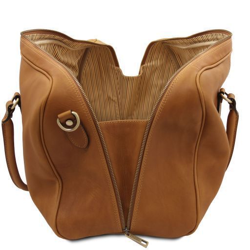 Travel leather duffle bag - Small size Tuscany Leather Lisbona, Natural