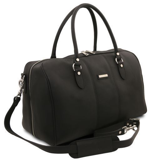 Travel leather duffle bag - Small size Tuscany Leather Lisbona, Black