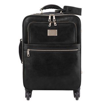 4 Wheels vertical leather trolley Tuscany Leather TL Voyager, Black