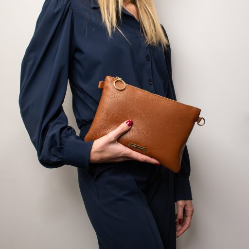 Soft leather clutch Tuscany Leather TL Bag, Light blue