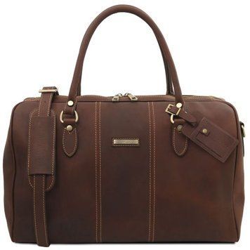 Travel leather duffle bag - Small size Tuscany Leather Lisbona, Dark Brown