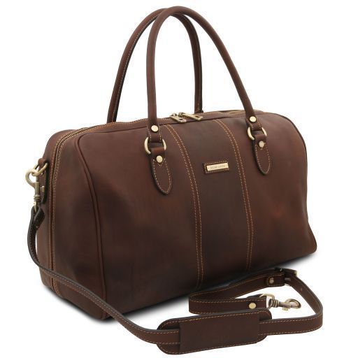 Travel leather duffle bag - Small size Tuscany Leather Lisbona, Dark Brown