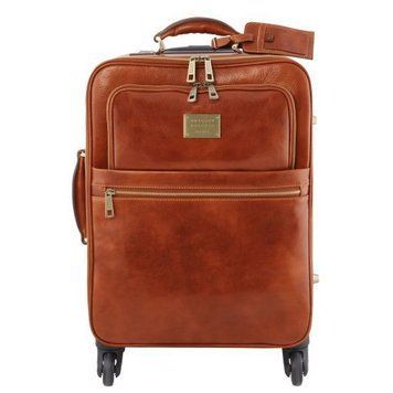 4 Wheels vertical leather trolley Tuscany Leather TL Voyager, Honey