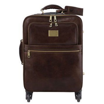 4 Wheels vertical leather trolley Tuscany Leather TL Voyager, Dark Brown