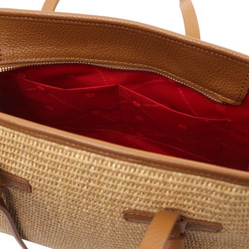 Raffia Shoulder Bag Tuscany Leather Frame, Cognac