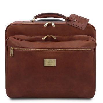Leather pilot case with two wheels Tuscany Leather Varsavia, Brown